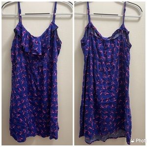DOTS Pink Birds Blue Ruffle Adjustable Strap Dress. Size L